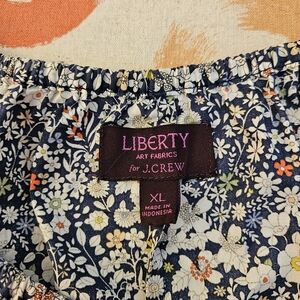 Liberty J Crew Ruched Shirt Blouse Top Elastic Size XL Tana Lawn Cotton